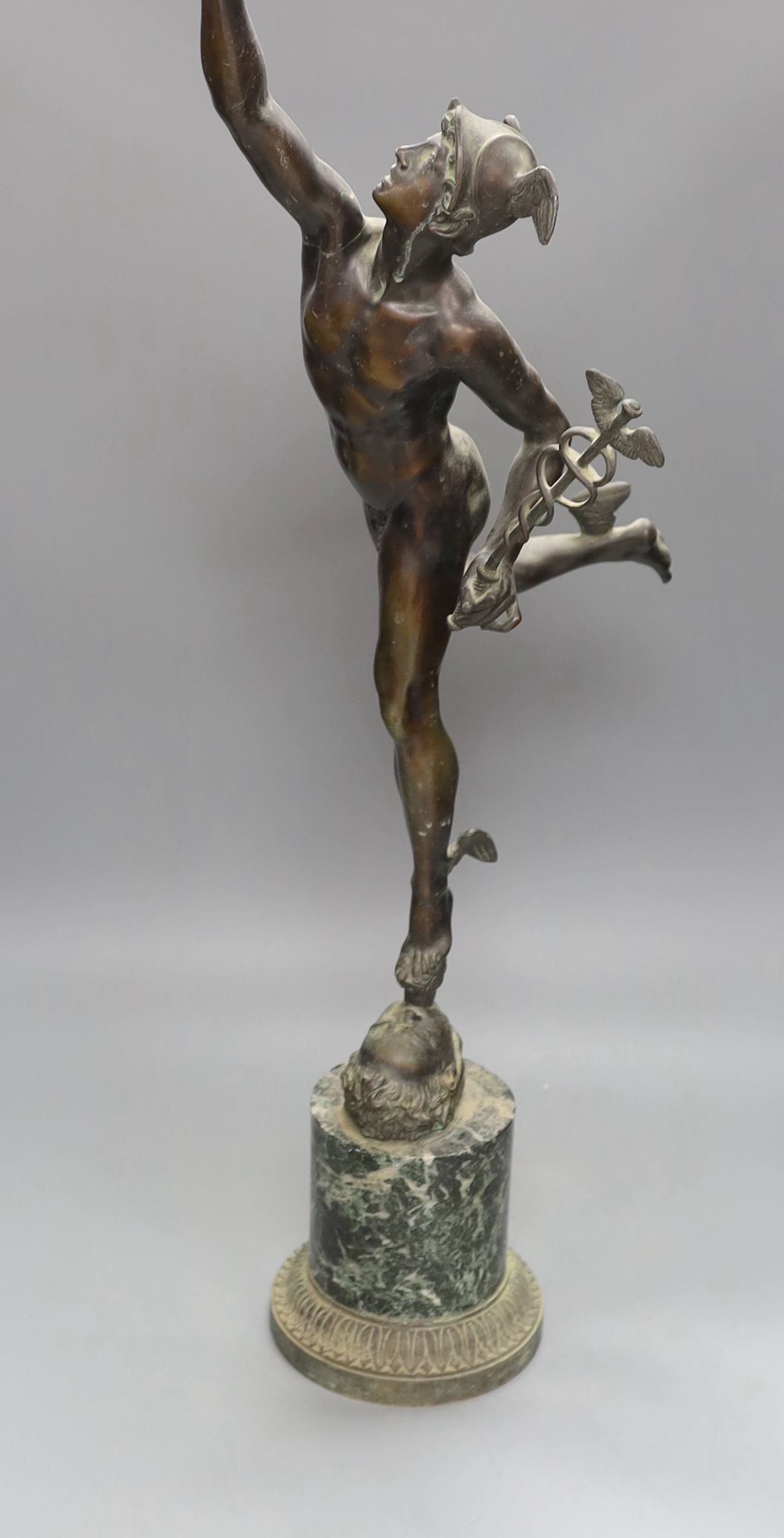 A large late 19th century bronze figure of Mercury, 79 cms high.